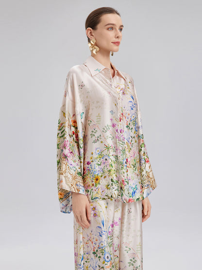 Silk Satin Floral Print Shirt (100% Silk)