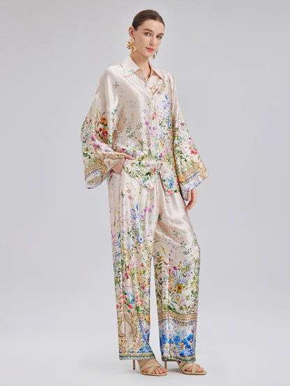 Silk Satin Floral Print Shirt (100% Silk)