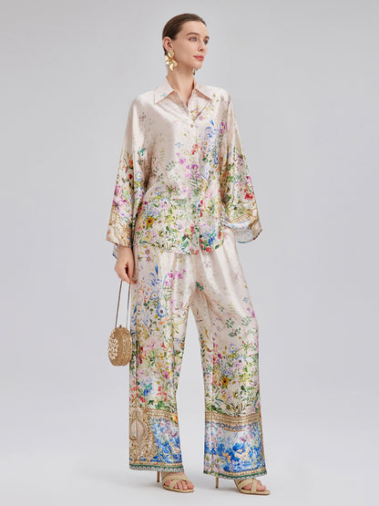 Silk Satin Floral Print Shirt (100% Silk)