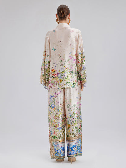 Silk Satin Floral Print Shirt (100% Silk)
