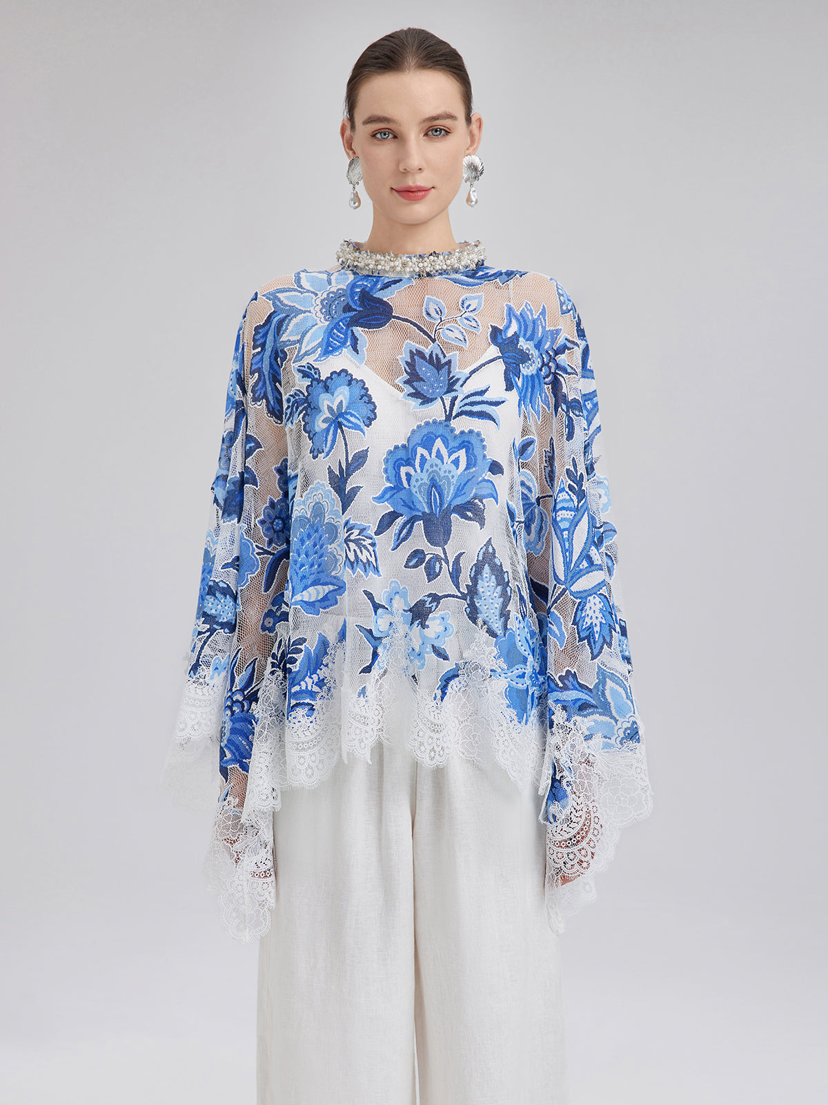 Lace Jacquard Cape Top