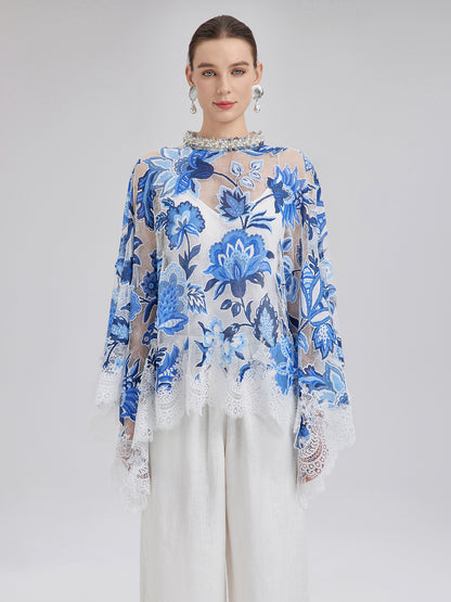 Lace Jacquard Cape Top