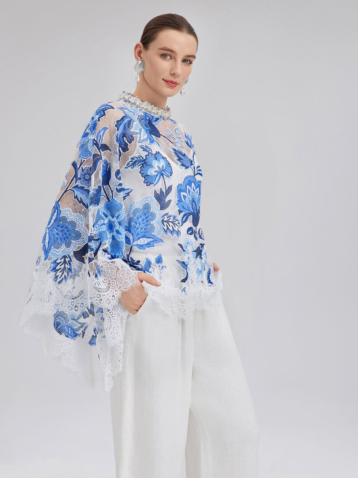 Lace Jacquard Cape Top
