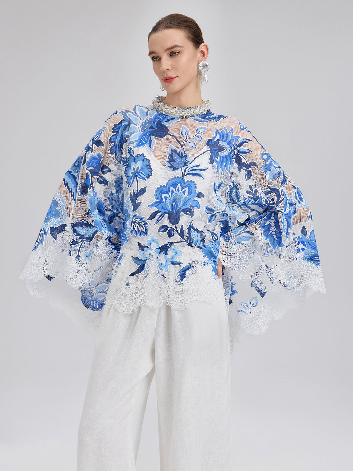 Lace Jacquard Cape Top