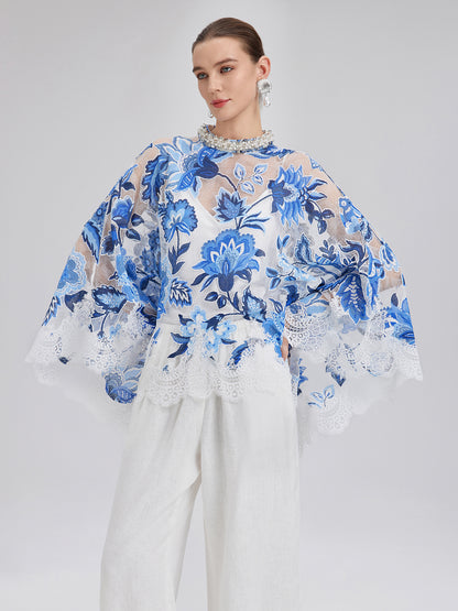 Lace Jacquard Cape Top