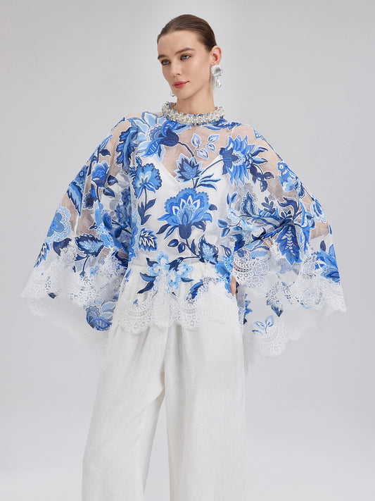 Lace Jacquard Cape Top