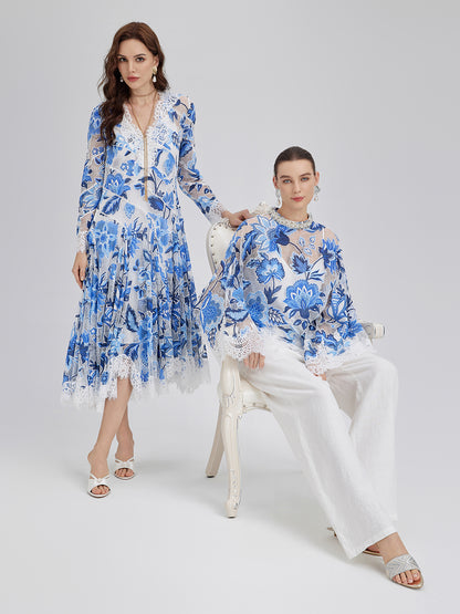 Lace Jacquard Cape Top