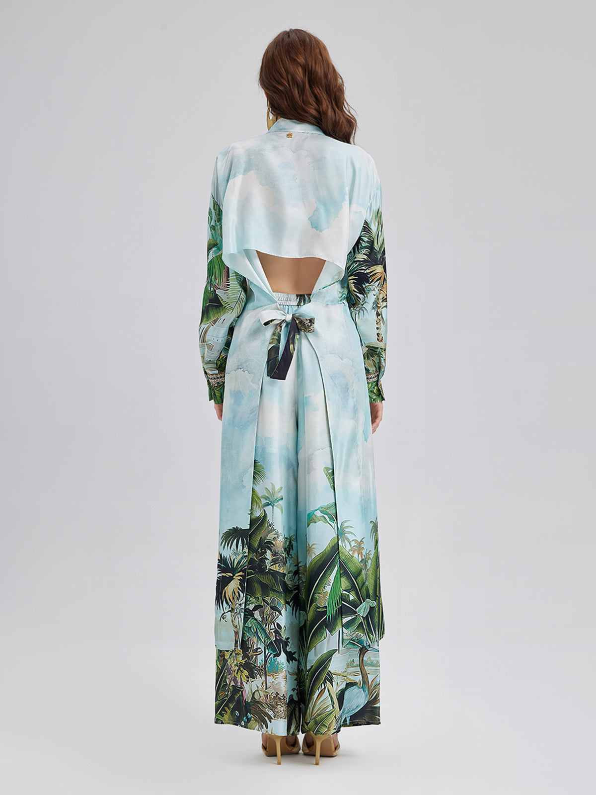 Silk Palm Print Tie Shirt