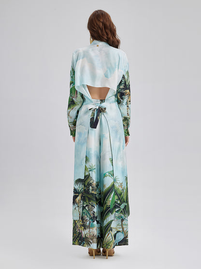 Silk Palm Print Tie Shirt