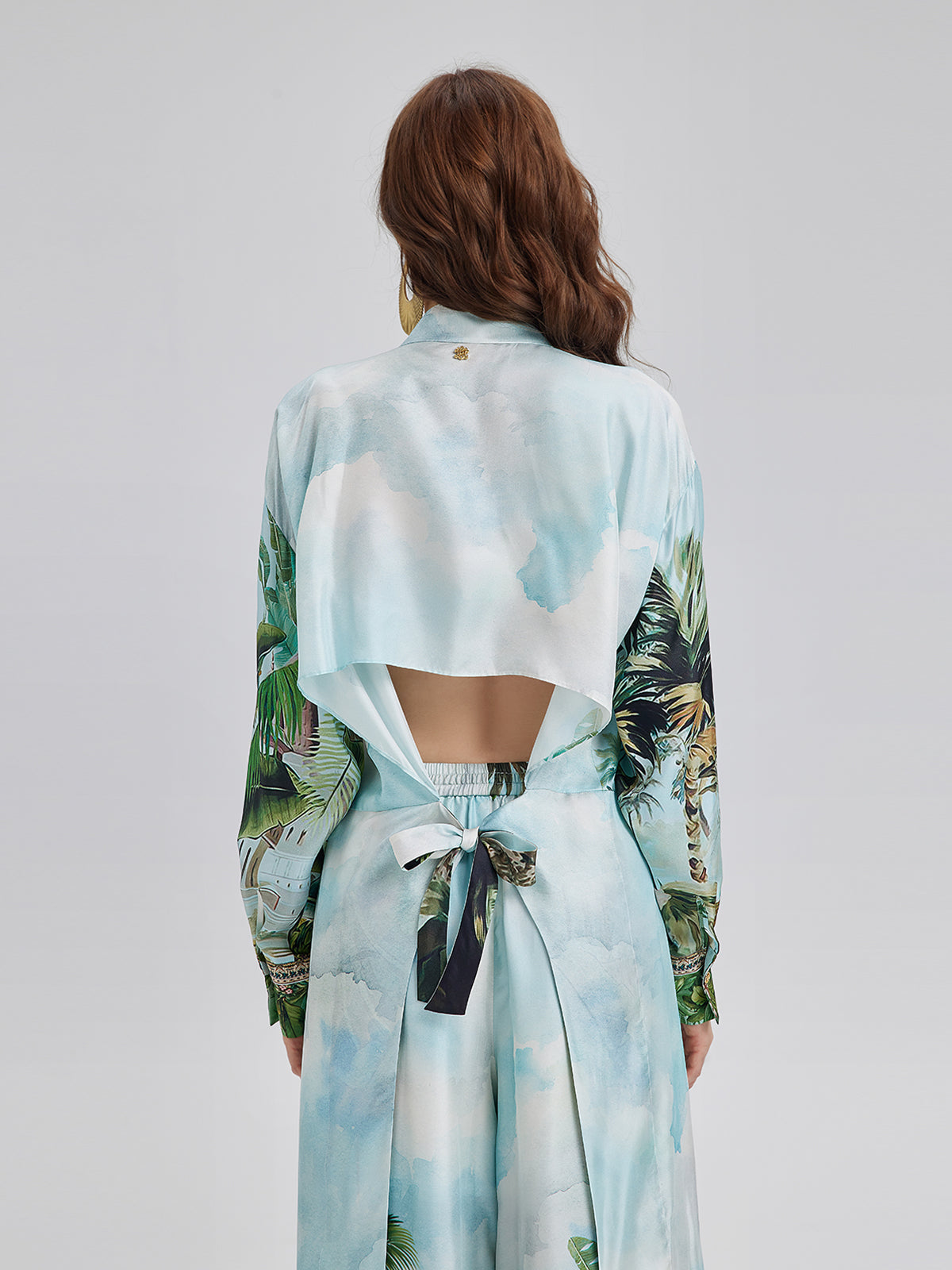 Silk Palm Print Tie Shirt