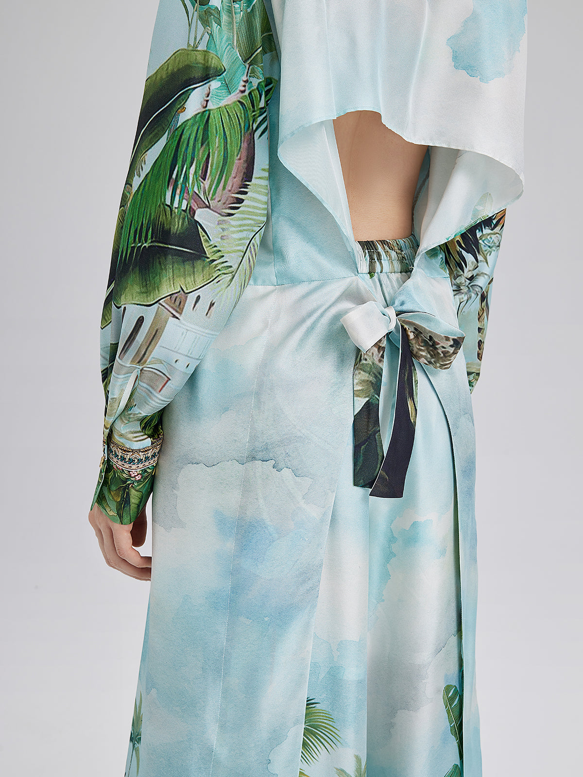 Silk Palm Print Tie Shirt