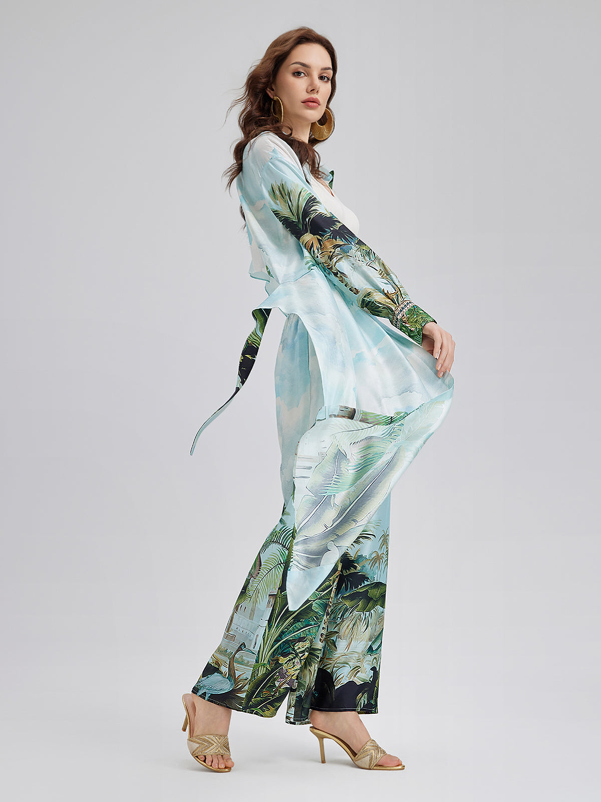 Silk Palm Print Tie Shirt