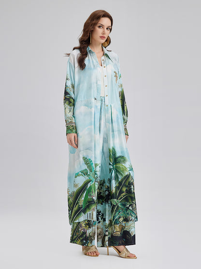 Silk Palm Print Tie Shirt