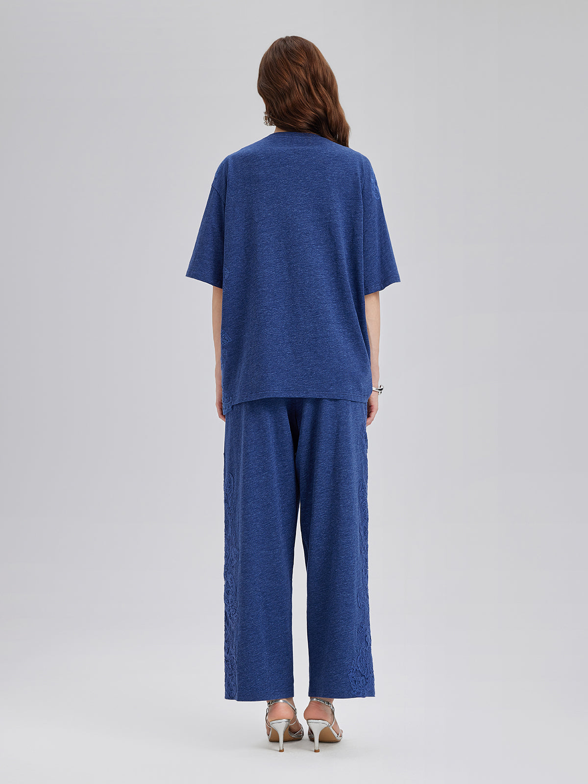 Hand-Lace Appliqué Knit Pants