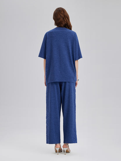 Hand-Lace Appliqué Knit Pants