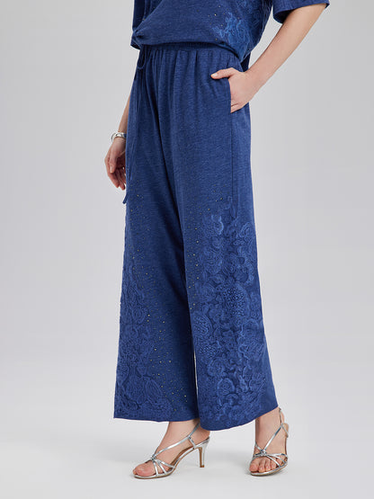 Hand-Lace Appliqué Knit Pants