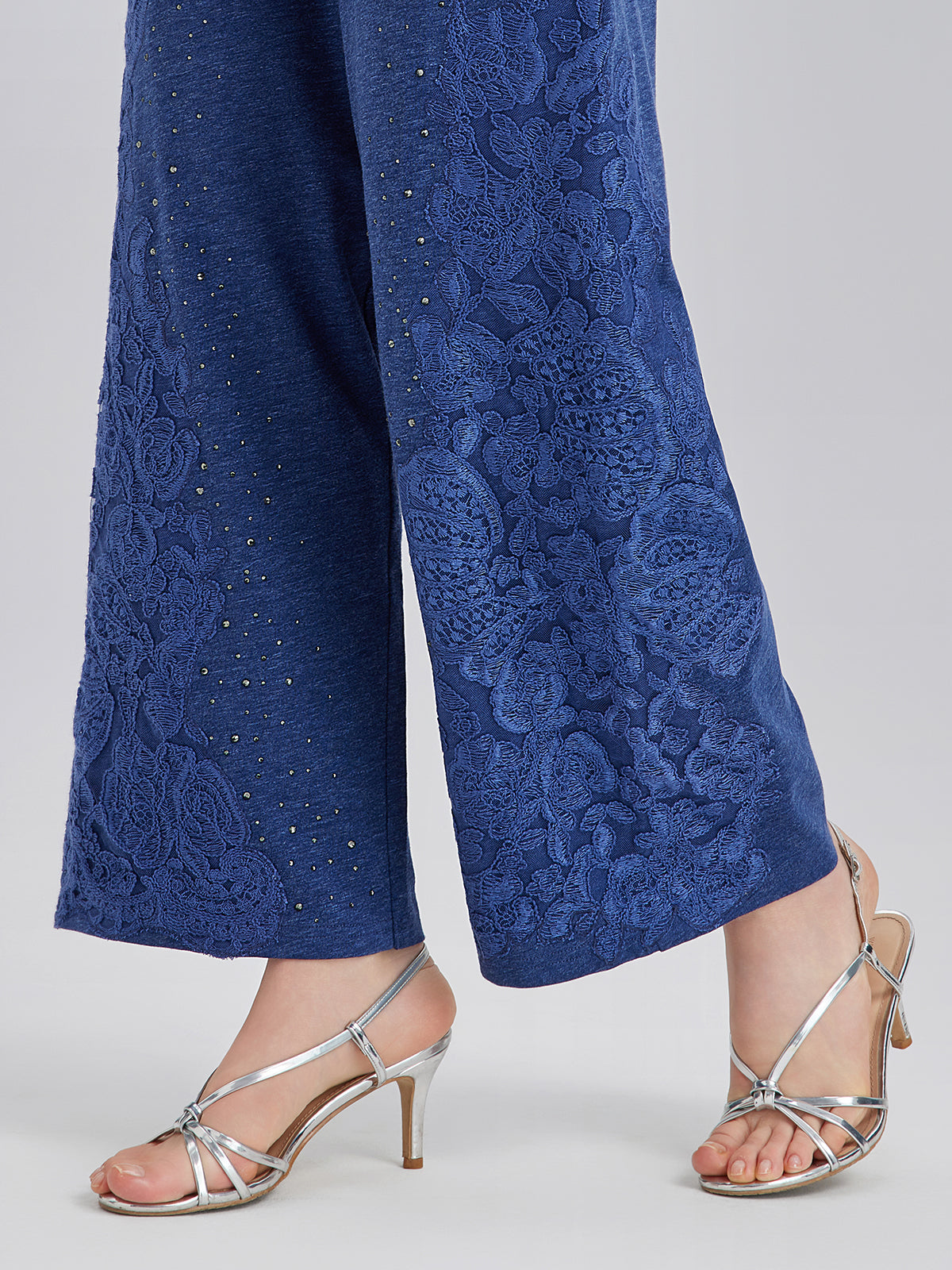 Hand-Lace Appliqué Knit Pants