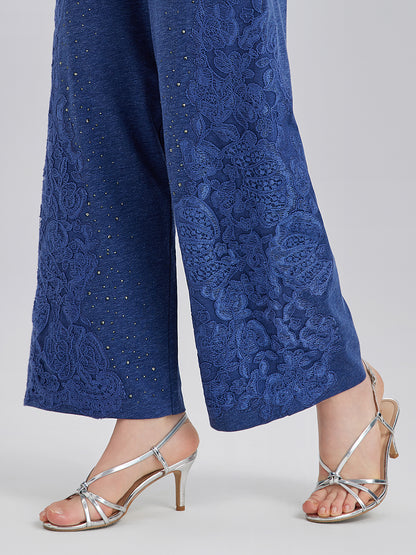 Hand-Lace Appliqué Knit Pants