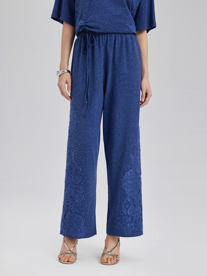 Hand-Lace Appliqué Knit Pants