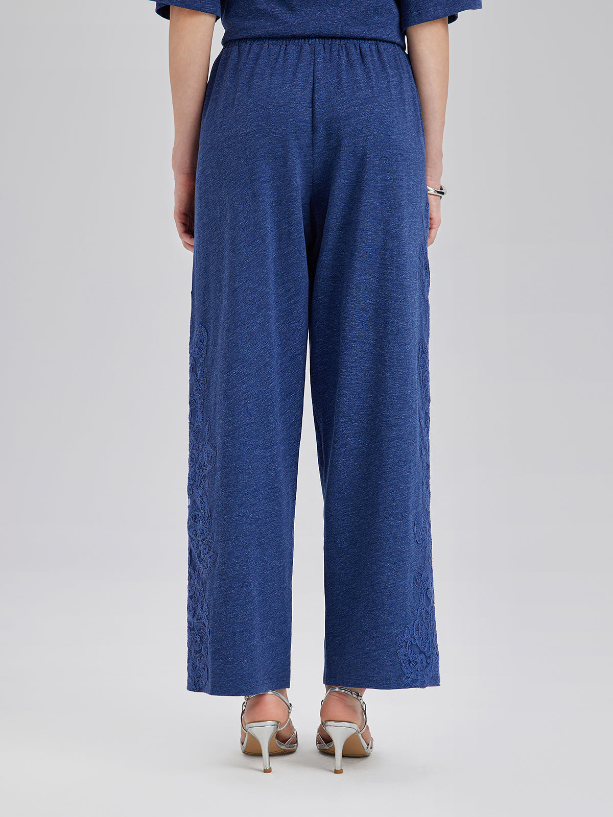 Hand-Lace Appliqué Knit Pants