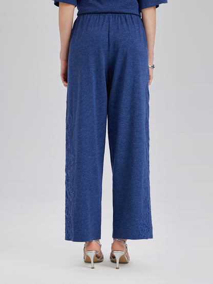 Hand-Lace Appliqué Knit Pants