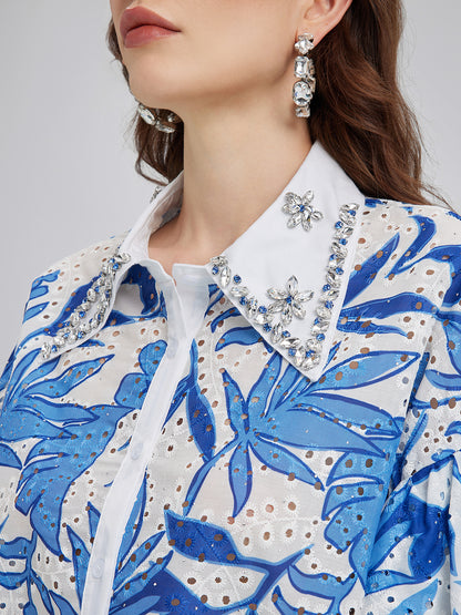 Hand-Beaded Hotfix Rhinestone Floral Top