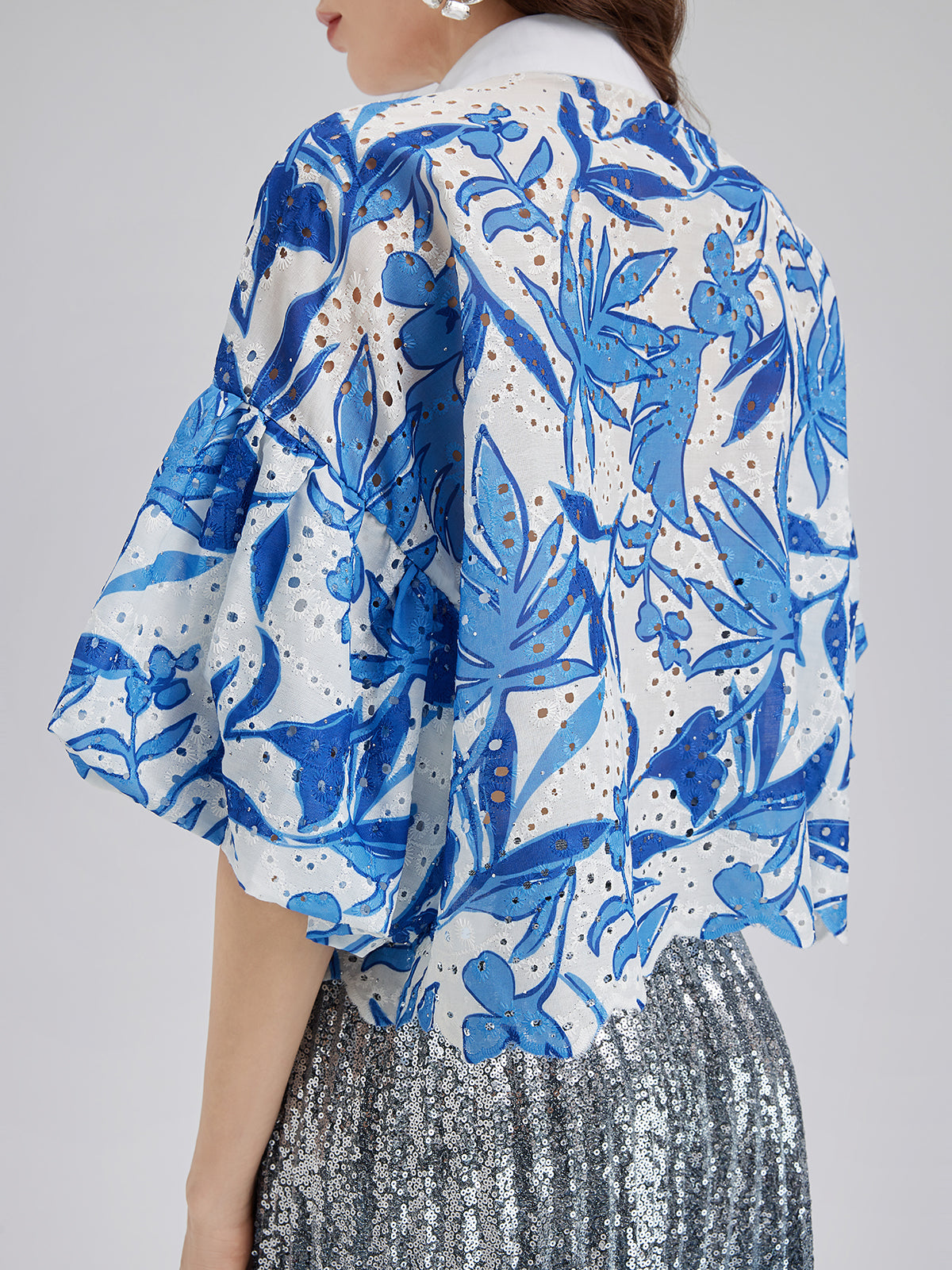 Hand-Beaded Hotfix Rhinestone Floral Top
