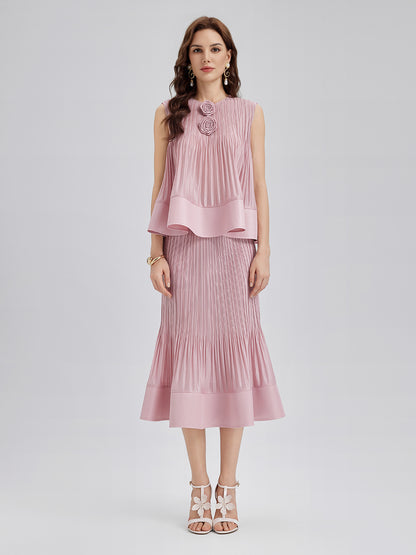 Pleated Sleeveless Embellished Set