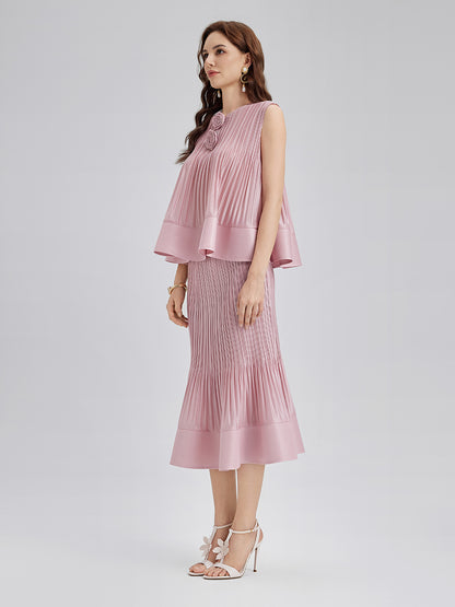 Pleated Sleeveless Embellished Set