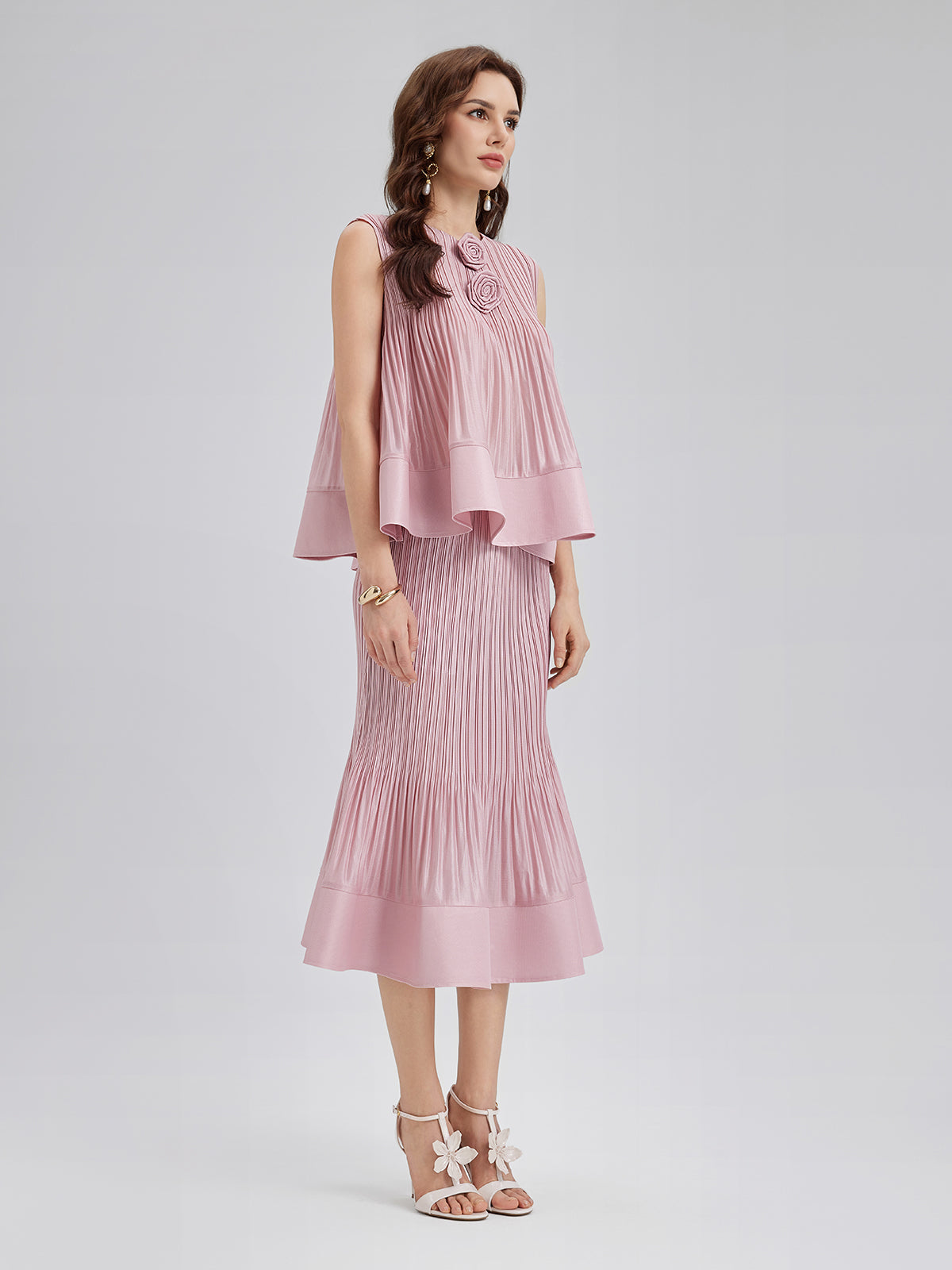 Pleated Sleeveless Embellished Set