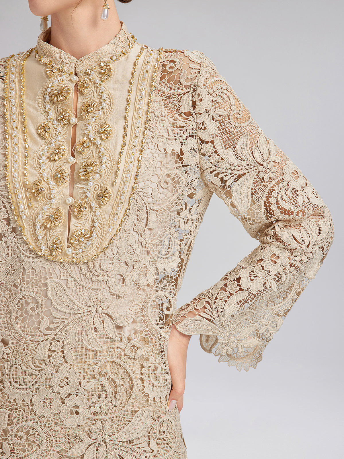 Guipure Lace Baroque Beaded Top