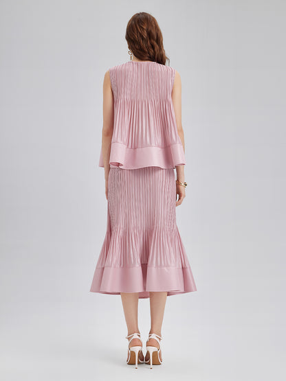 Pleated Sleeveless Embellished Set