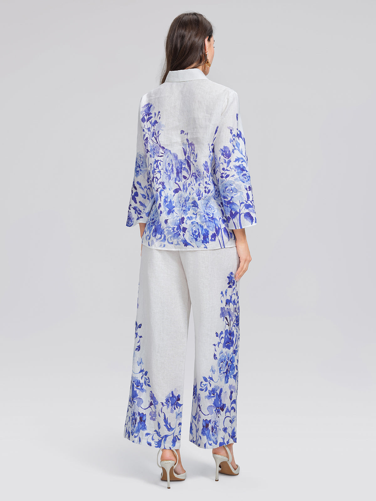 100% Linen Lapel Flared Sleeve Shirt