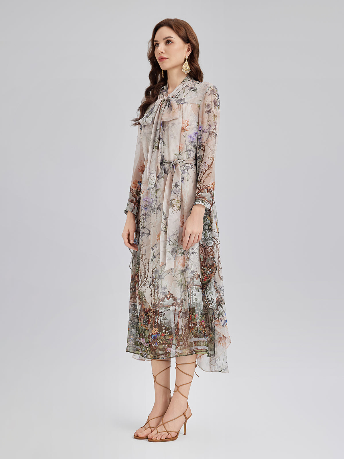 Final Sale | Silk Court Print Pleated Maxi Dress