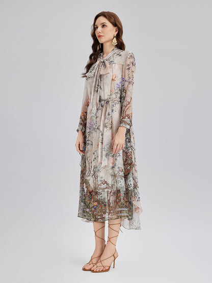 Final Sale | Silk Court Print Pleated Maxi Dress