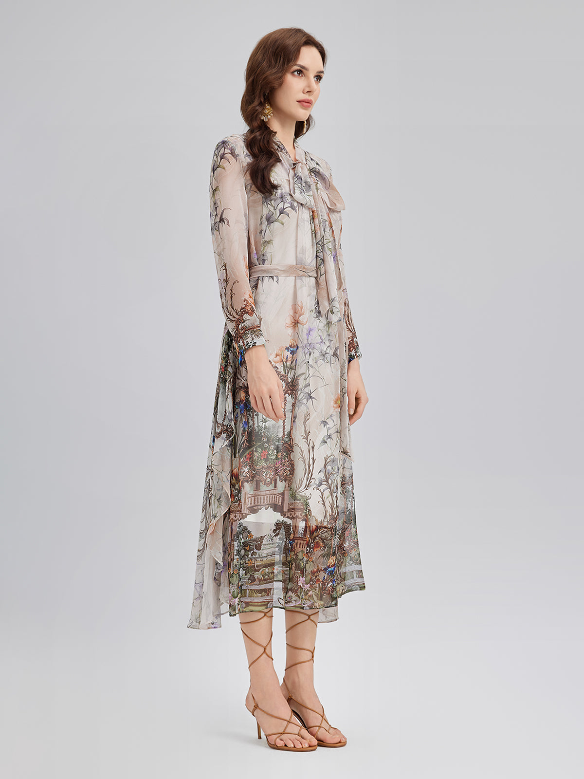 Final Sale | Silk Court Print Pleated Maxi Dress