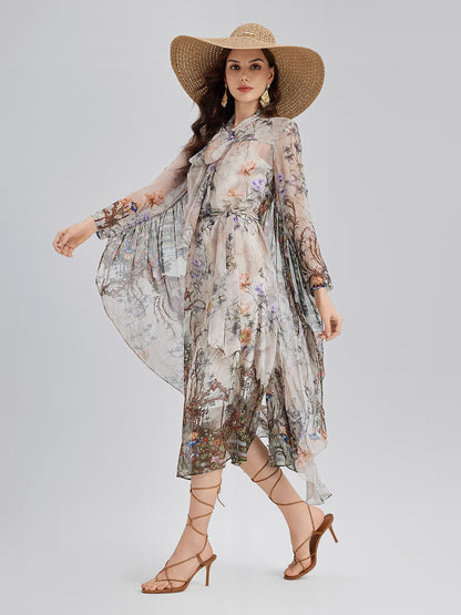 Final Sale | Silk Court Print Pleated Maxi Dress