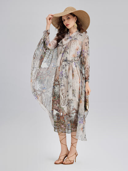 Final Sale | Silk Court Print Pleated Maxi Dress