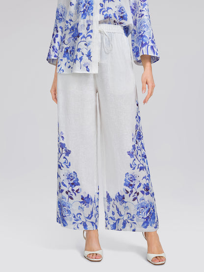100% Linen Drawstring Wide-Leg Pants