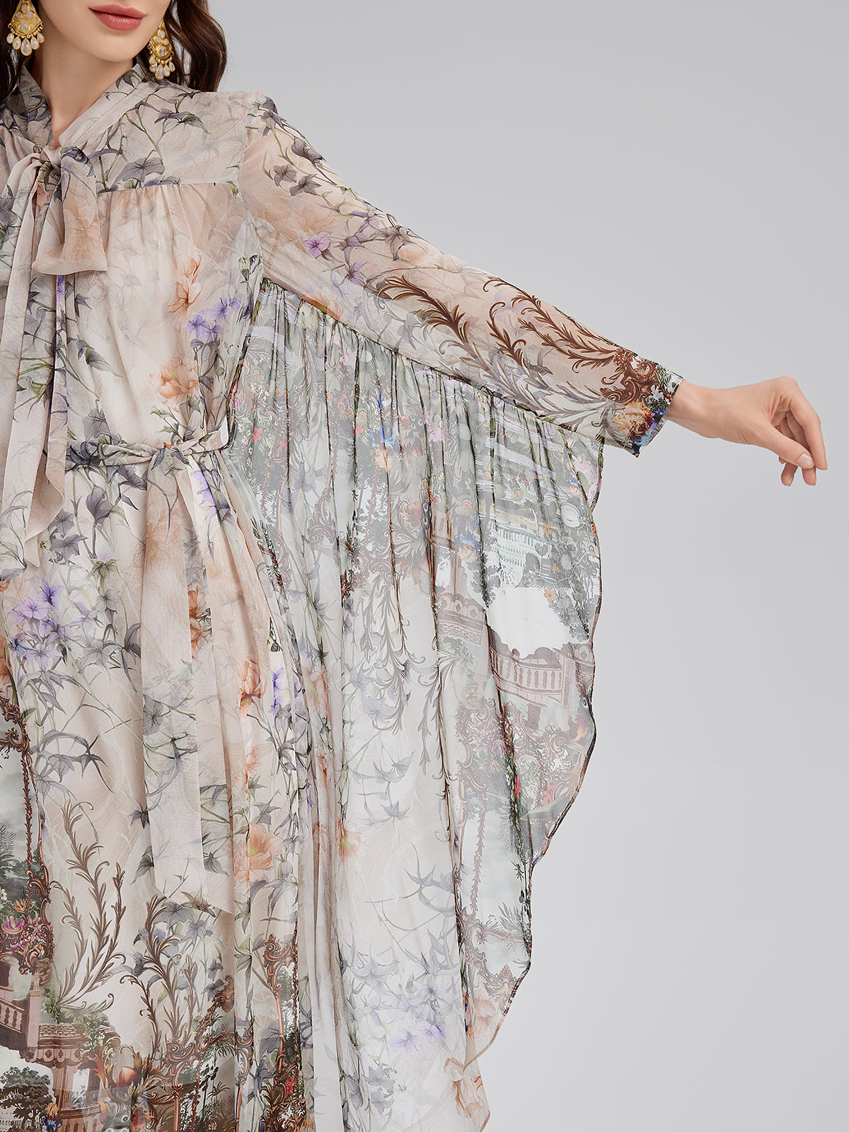 Final Sale | Silk Court Print Pleated Maxi Dress
