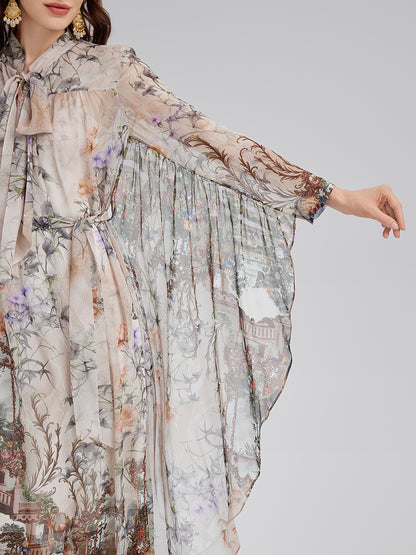 Final Sale | Silk Court Print Pleated Maxi Dress