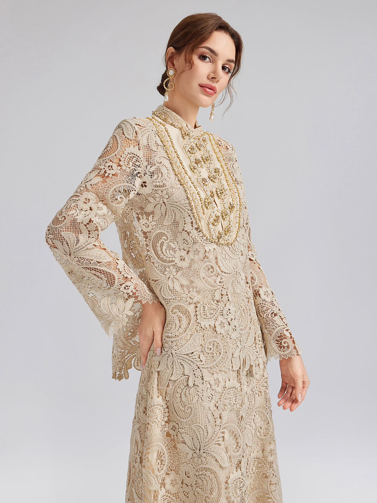 Guipure Lace Baroque Beaded Top