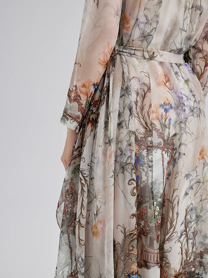 Final Sale | Silk Court Print Pleated Maxi Dress