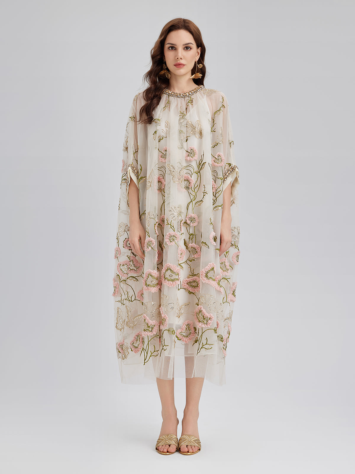 3D Floral Sequin Pleated Dress