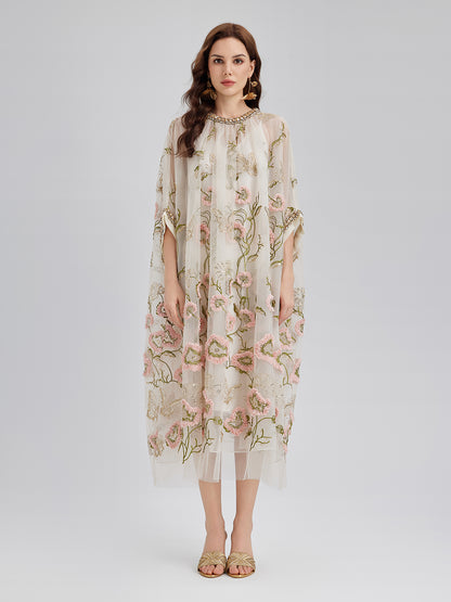 3D Floral Sequin Pleated Dress