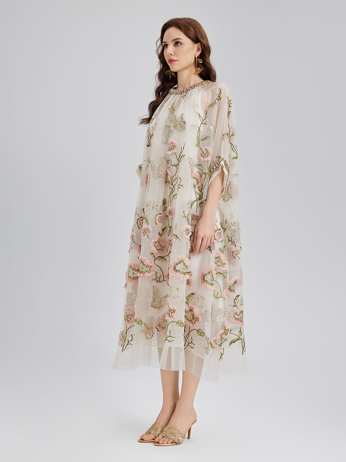 3D Floral Sequin Pleated Dress