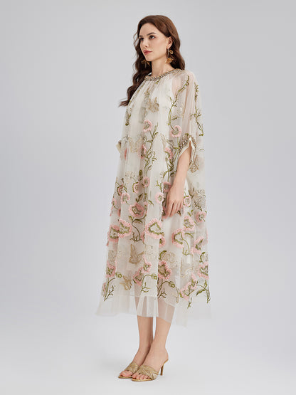 3D Floral Sequin Pleated Dress