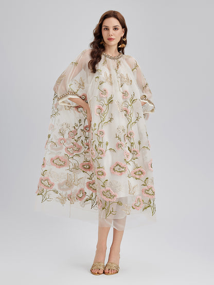 3D Floral Sequin Pleated Dress