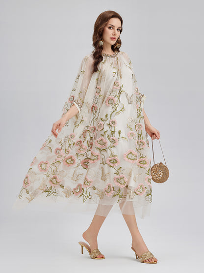 3D Floral Sequin Pleated Dress