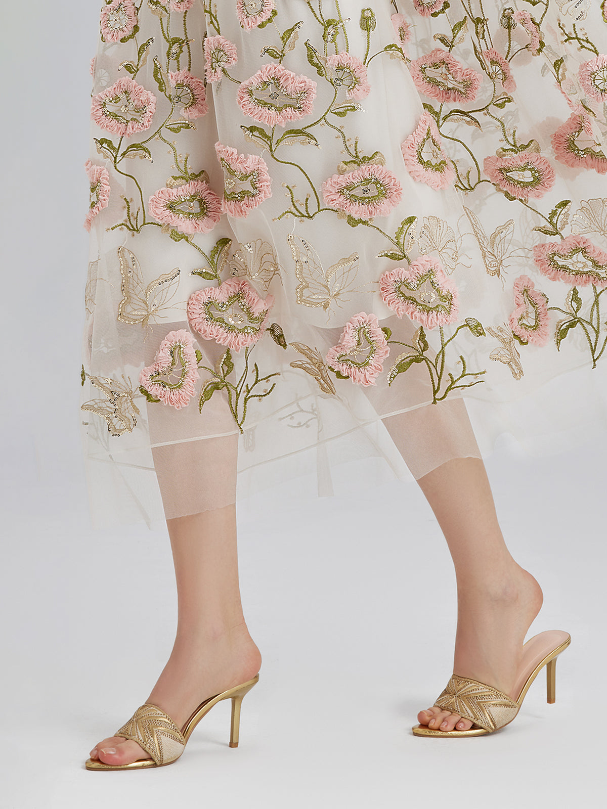 3D Floral Sequin Pleated Dress